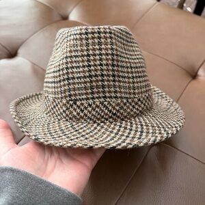 Classic Brown Houndstooth Fedora Hat